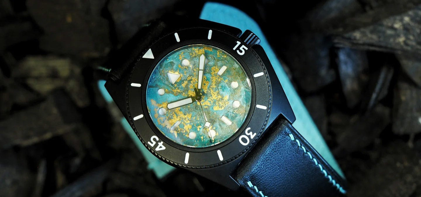 bausele Great Barrier Reef watch hand painted by chris Alexander the dial artist custom painted bespoke commission watch dial